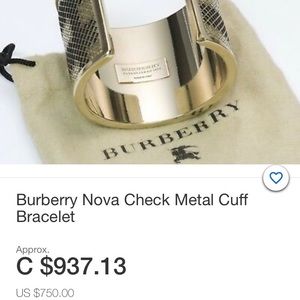 Authentic BURBERRY Nova Check metal cuff bracelet
